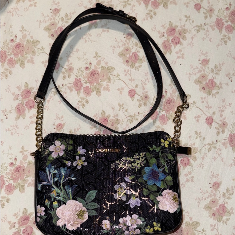 Calvin Klein Black Floral Crossbody Bag